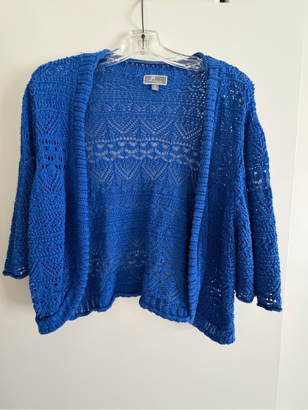 JM Collection Open-Front Crochet Cardigan Sweater - Blue -1X